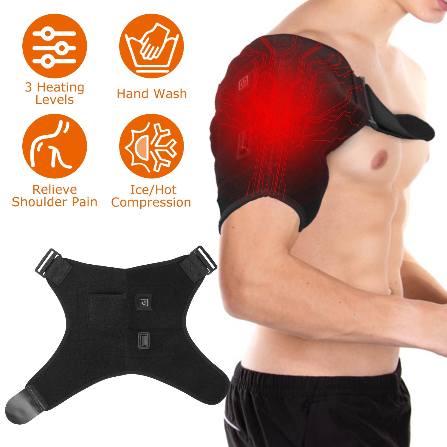 1Pc Heated Shoulder Brace Electric Heating Pad Therapy Shoulder Heating Wrap Compression Sleeve For Shoulder Pain Muscle Stiffness Bursitis Tendonitis